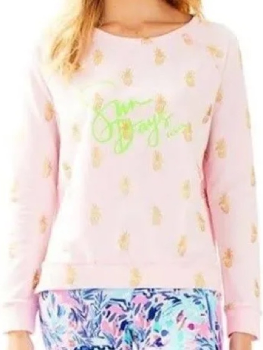 Lilly Pulitzer Pink Brayden Long-Sleeve Pineapple Print “Sun Days” Shirt